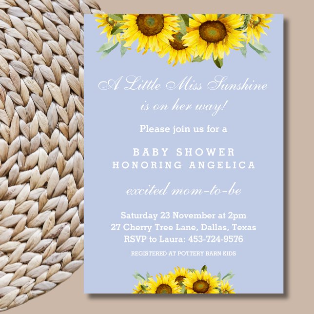 Dusty Blue Sunflower Baby Girl Shower Invitation (Creator Uploaded)