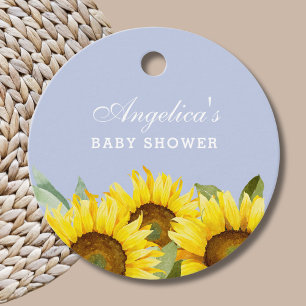 Dusty Blue Sunflower Baby Girl Shower Thank You Favour Tags