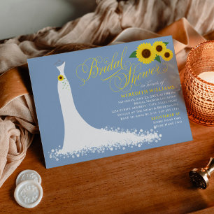 Dusty Blue Sunflower Wedding Gown Bridal Shower Invitation