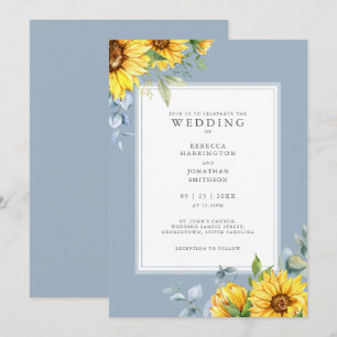 Dusty Blue Sunflower Wedding Invitation