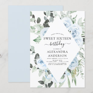Dusty Blue Sweet Sixteen Birthday Party Invitation