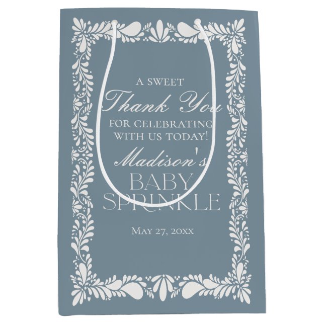 Dusty Blue Talavera Fiesta Baby Sprinkle Favours Medium Gift Bag (Front)