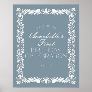 Dusty Blue Talavera Fiesta Birthday Welcome Poster