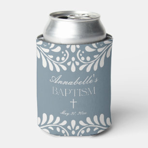 Dusty Blue Talavera Spanish Fiesta Baptism Favours Can Cooler