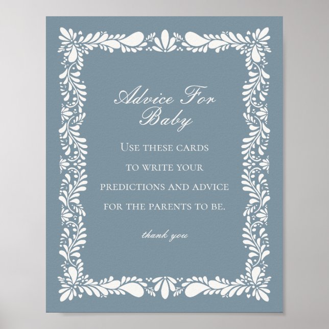Dusty Blue Talavera Tile Advice for Baby Game Poster (Front)
