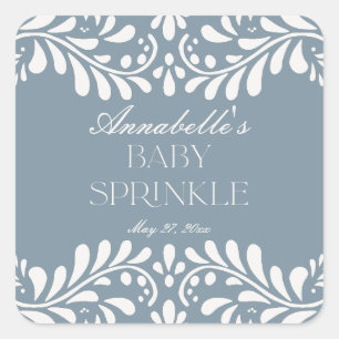 Dusty Blue Talavera Tile Fiesta Baby Sprinkle Square Sticker
