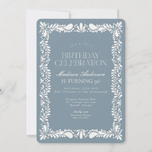 Dusty Blue Talavera Tile Fiesta Birthday Party Invitation