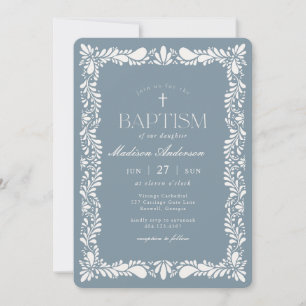 Dusty Blue Talavera Tile Fiesta Boy Baptism Invitation