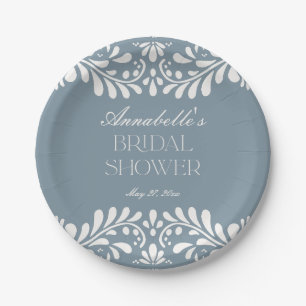 Dusty Blue Talavera Tile Fiesta Bridal Shower Paper Plate