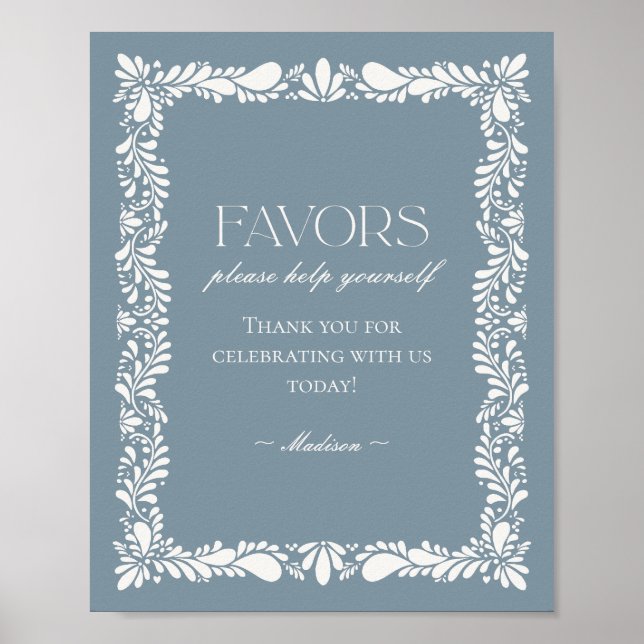 Dusty Blue Talavera Tile Fiesta Favours Sign (Front)