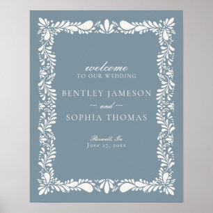 Dusty Blue Talavera Tile Fiesta Wedding Welcome Poster