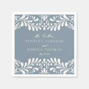 Dusty Blue Talavera Tile Spanish Fiesta Wedding Napkin