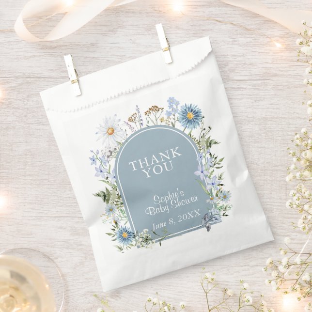 Dusty Blue Tea Party Baby In Bloom Baby Shower  Favour Bag (Clipped)