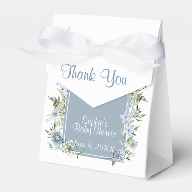 Dusty Blue Tea Party Baby In Bloom Baby Shower  Favour Box (Front Side)