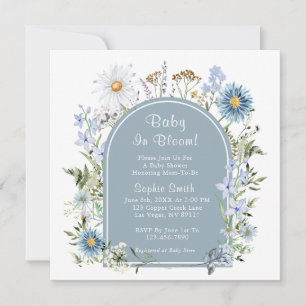Dusty Blue Tea Party Baby In Bloom Baby Shower  Invitation