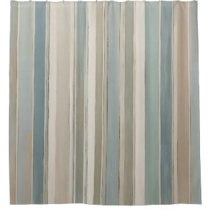 Dusty Blue Teal Sage Beige Stripe Shower Curtain