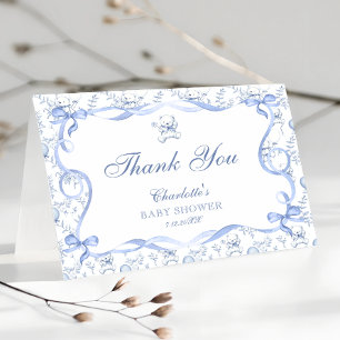 Dusty Blue Teddy Bear Baby Shower Thank You Card