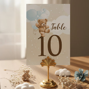 Dusty Blue Teddy Bear Balloon Baby Shower Table Number