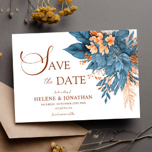 Dusty Blue Terracotta Boho Elegant Floral Wedding Save The Date