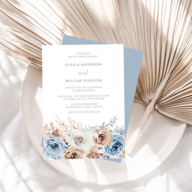 Dusty Blue Terracotta Boho Floral Wedding Invitation (Creator Uploaded)