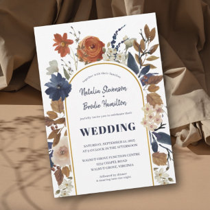 Dusty Blue Terracotta Floral Boho Wedding Invitation