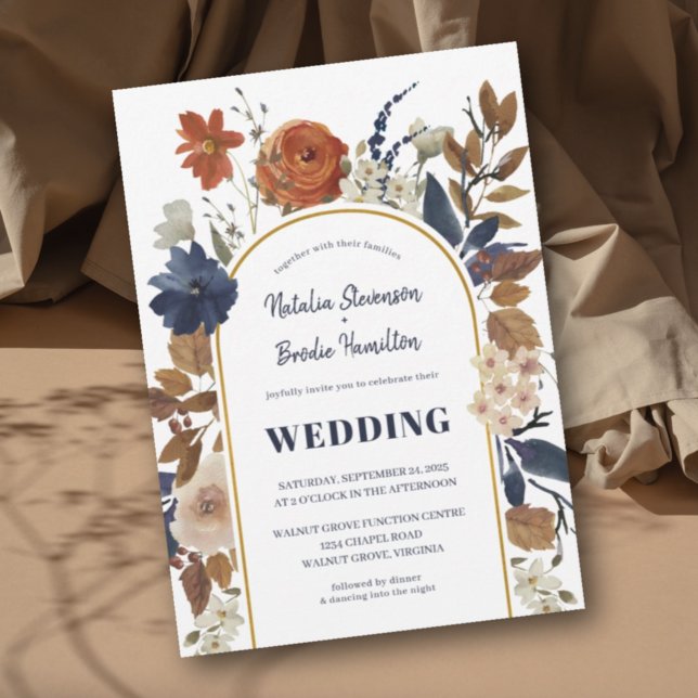 Dusty Blue Terracotta Floral Boho Wedding Invitation (Creator Uploaded)
