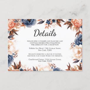 Dusty blue & Terracotta floral watercolor wedding Enclosure Card