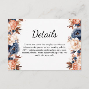 Dusty blue & Terracotta floral watercolor wedding  Enclosure Card