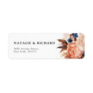 Dusty blue & Terracotta floral watercolor wedding  Return Address Label