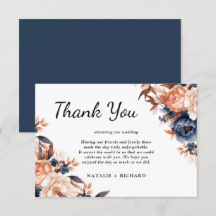 Dusty blue & Terracotta floral watercolor wedding Thank You Card