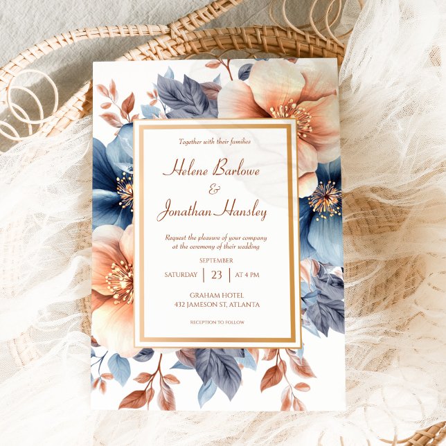 Dusty Blue Terracotta Watercolor Elegant Wedding Invitation (Dusty Blue Terracotta Watercolor Elegant Wedding Invitation)