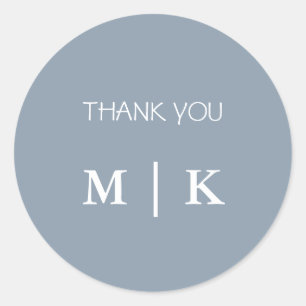 Dusty Blue Thank You Monograms Trendy Wedding Classic Round Sticker