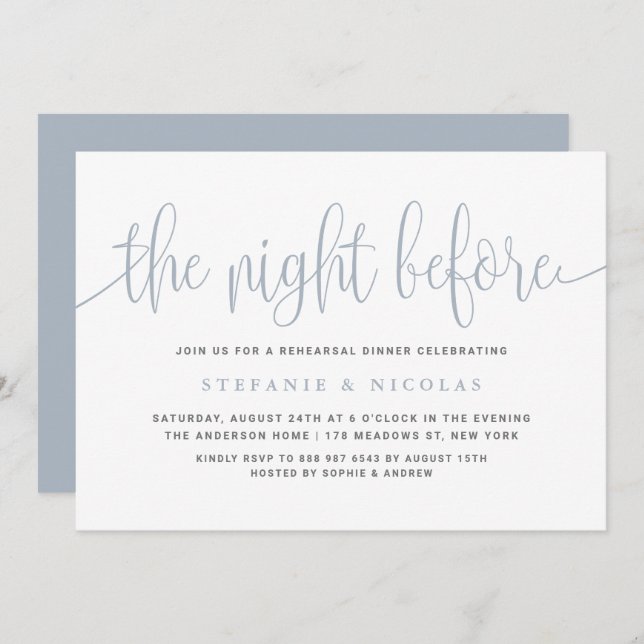 Dusty Blue The Night Before Rehearsal Dinner Invitation (Front/Back)