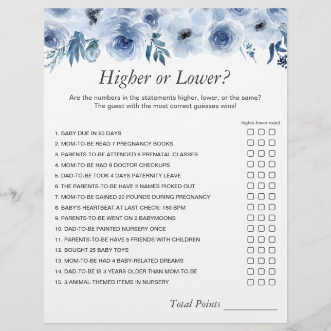 Dusty Blue The Number Challenge Baby Shower Game  Flyer (Front)