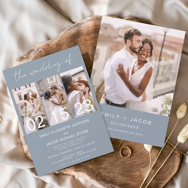 Dusty Blue The Wedding of Minimalist Photo Collage Invitation (Creator Uploaded)