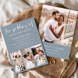 Dusty Blue The Wedding of Minimalist Photo Invitation