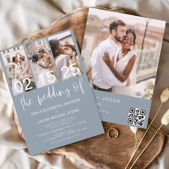 Dusty Blue The Wedding of Photo QR code Minimalist Invitation (Creator Uploaded)