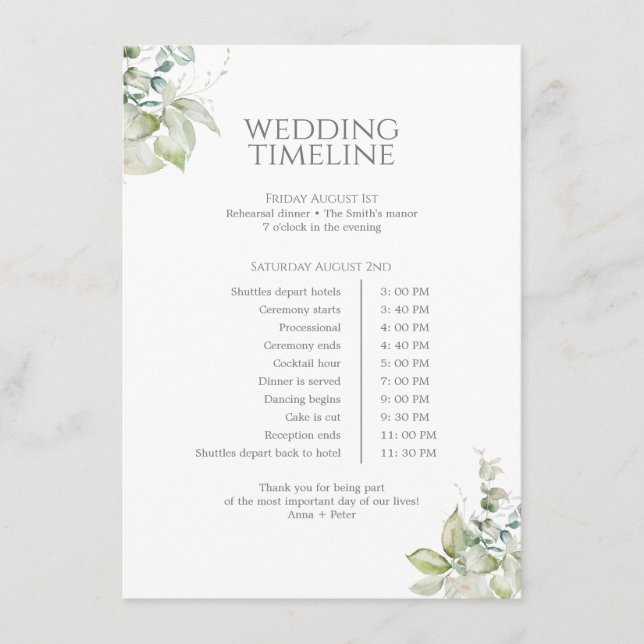 Dusty Blue Timeline Card | Elegant Spring Floral (Front)