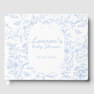 Dusty Blue Toile Boy Baby Shower Guest Book