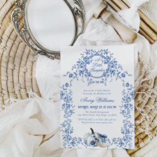 Dusty Blue Toile Floral Pumpkin Boy Baby Shower Invitation