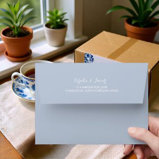 Dusty Blue Toile Floral Wedding Envelope