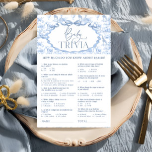 Dusty Blue Toile Safari Animals Baby Trivia Game 