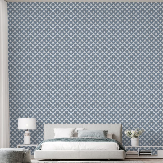 Dusty Blue Tranquillity: Removable - Serene Hearts Wallpaper (Bedroom)