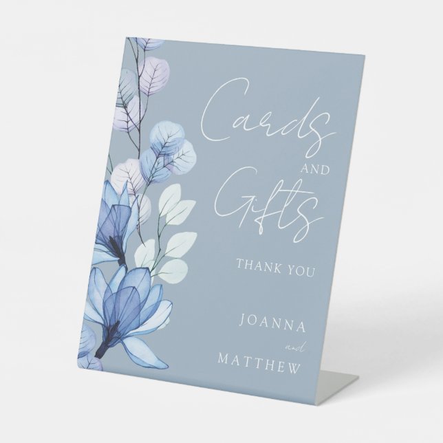 Dusty Blue Transparent Floral Cards And Gifts Pedestal Sign (Front)