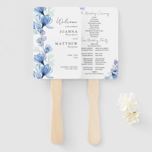 Dusty Blue Transparent Floral Wedding Program Hand Fan