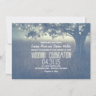 Dusty Blue Tree Rustic Outdoor Wedding Invitation