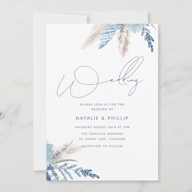 Dusty Blue Trendy Modern All Seasons Wedding Invitation (Front)