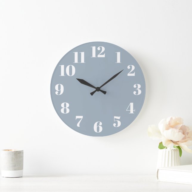 Dusty Blue Trendy Numbers Large Clock (Home)