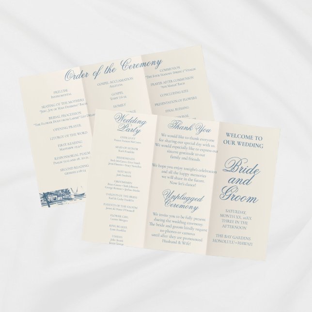 Dusty Blue Tri-Fold Wedding Program Flyer (Use this design for Tri-fold Wedding Program. Perfect for longer ceremonies! )