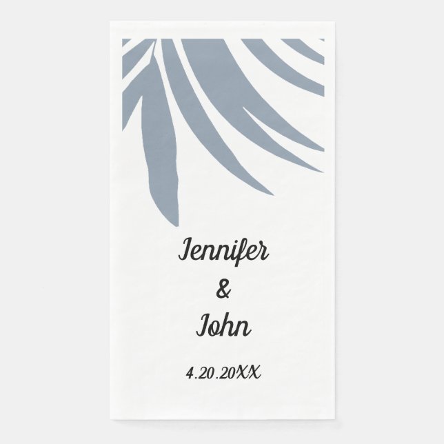Dusty Blue Tropical Palm Leaf Elegant Cool Wedding Napkin (Front)